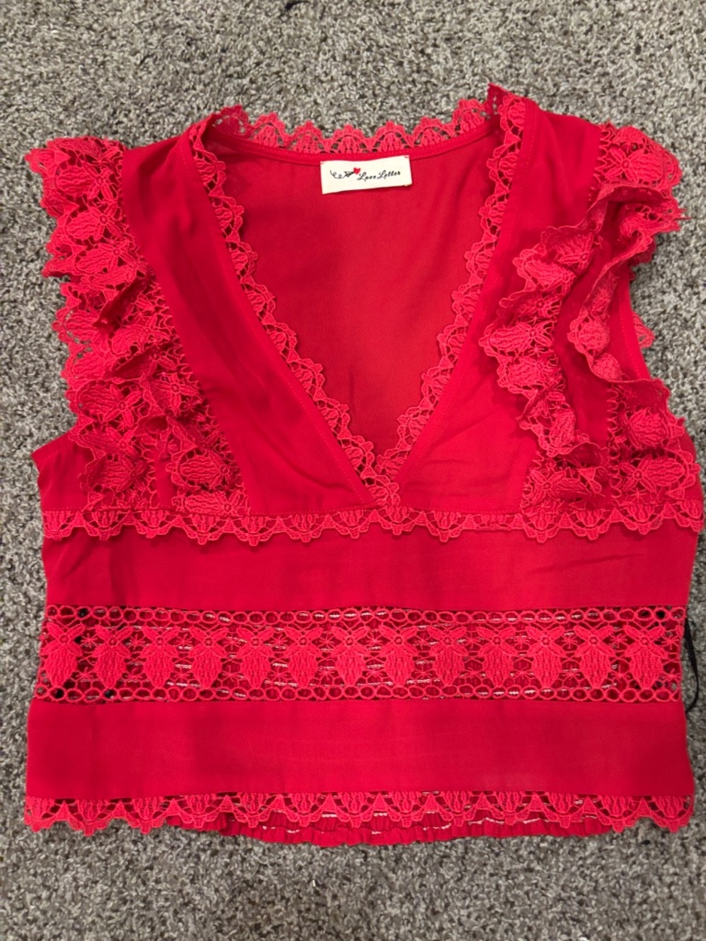 Love Notes Red Lace-Trim V-Neck Camisole